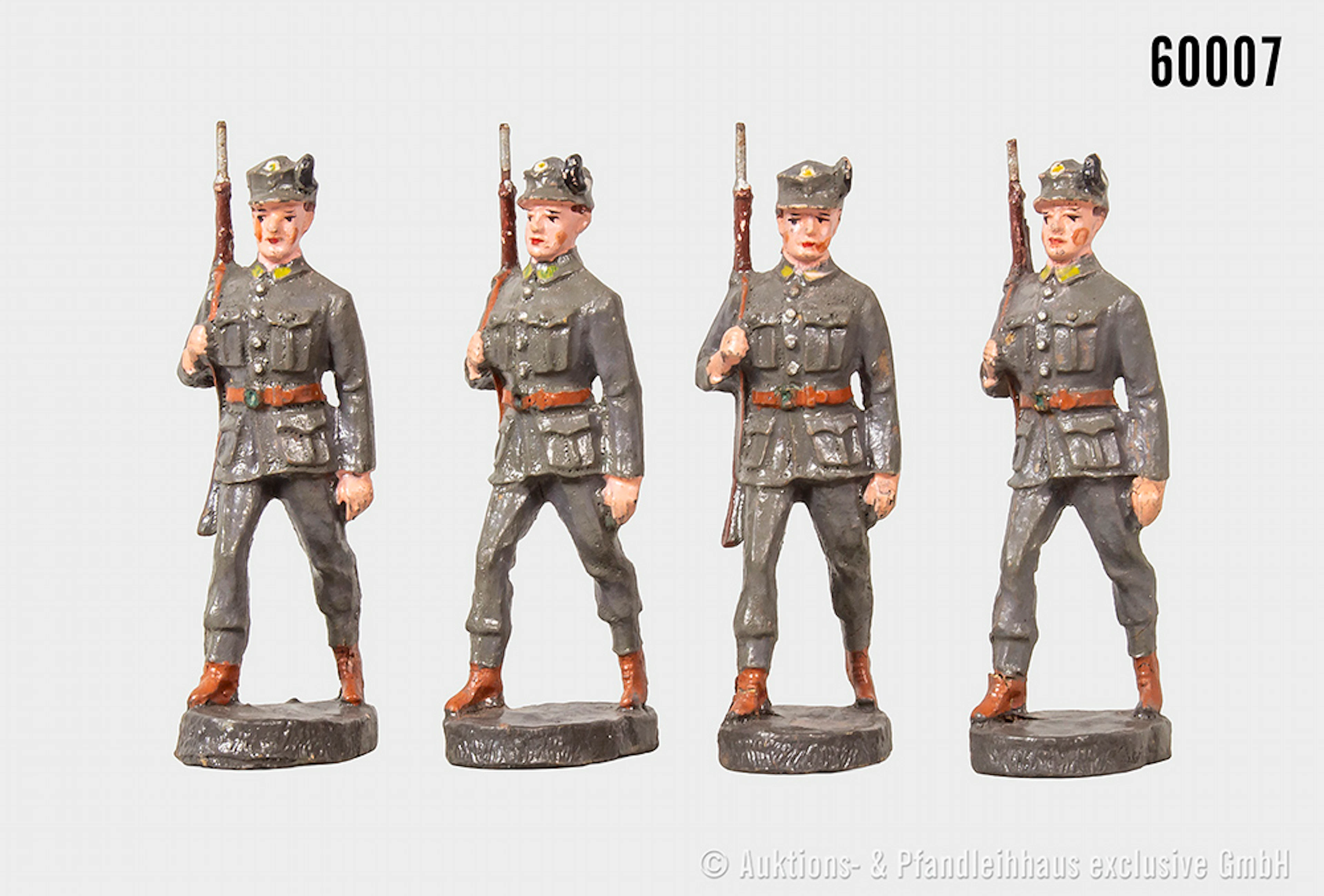 Elastolin ungemarkt, österreichische Heimwehr Figuren im Marsch, Masse
