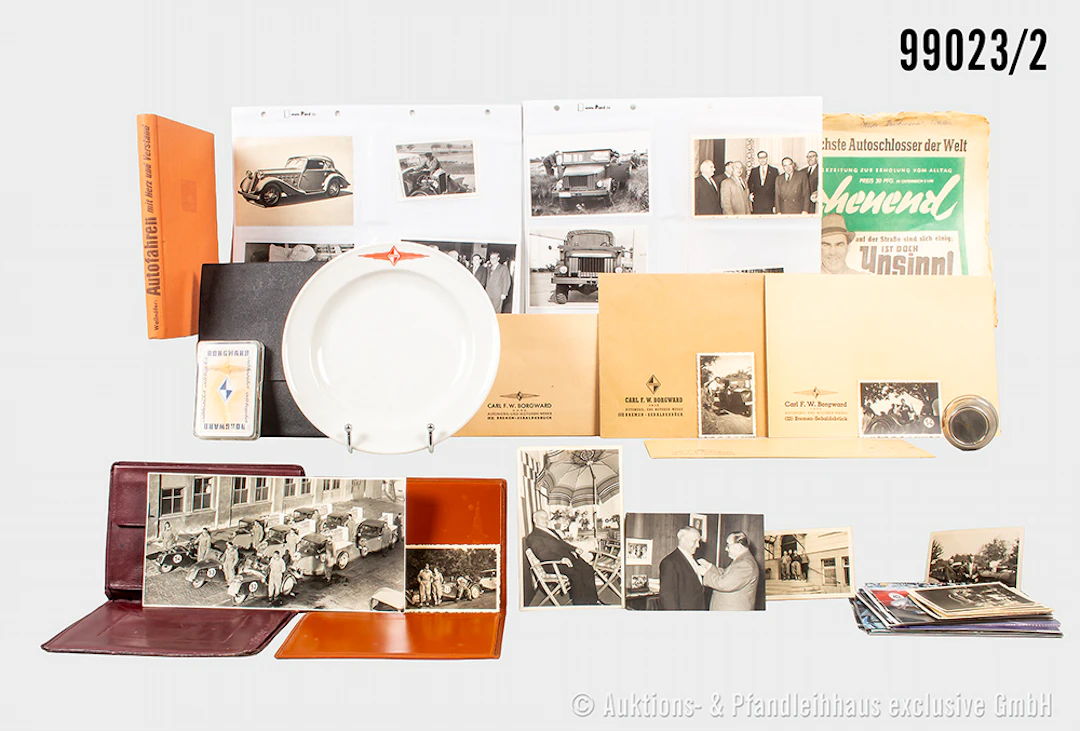 Umfangreiches Konv. zum Thema Borgward, u.a. 2 goldene Anstecknadeln