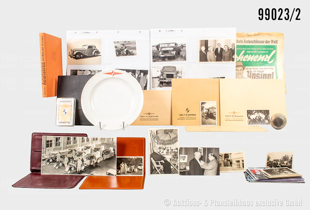 Umfangreiches Konv. zum Thema Borgward, u.a. 2 goldene Anstecknadeln