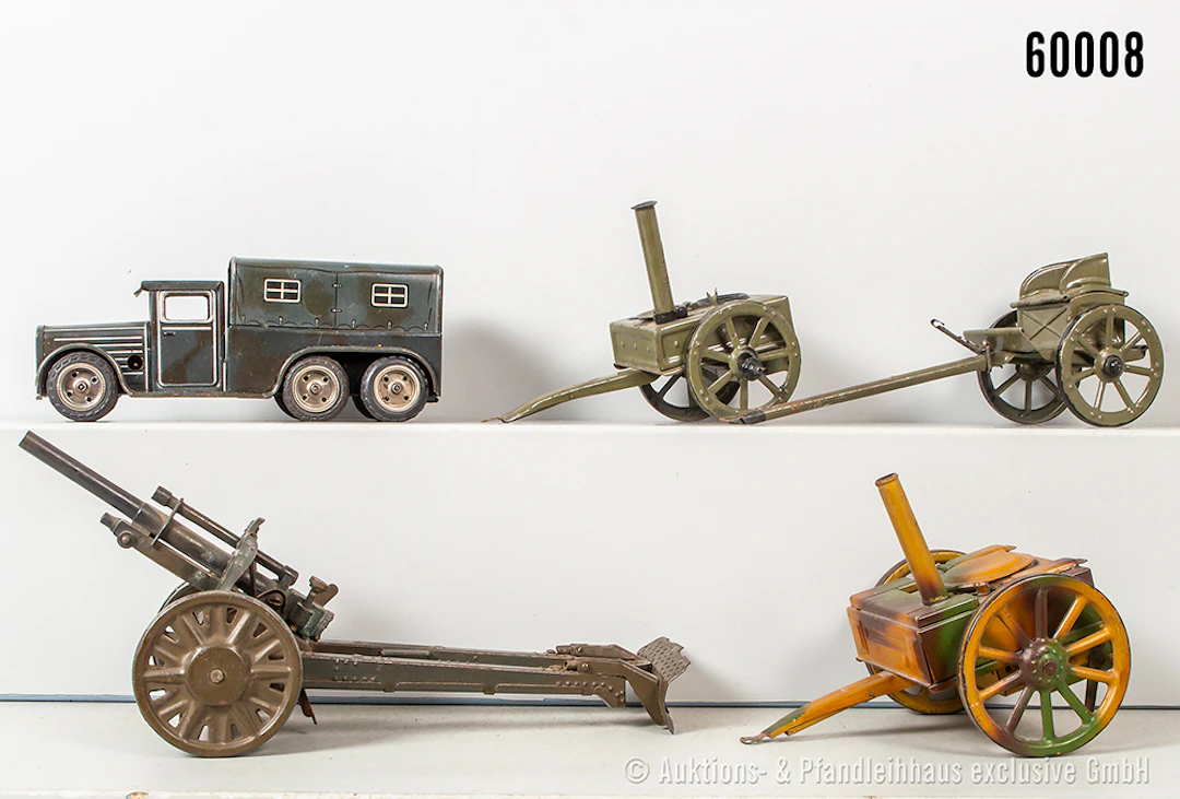 Konv. LKW, Feldküche, Protze und LFH, Blech, L bis 23 cm, meist Elastolin/