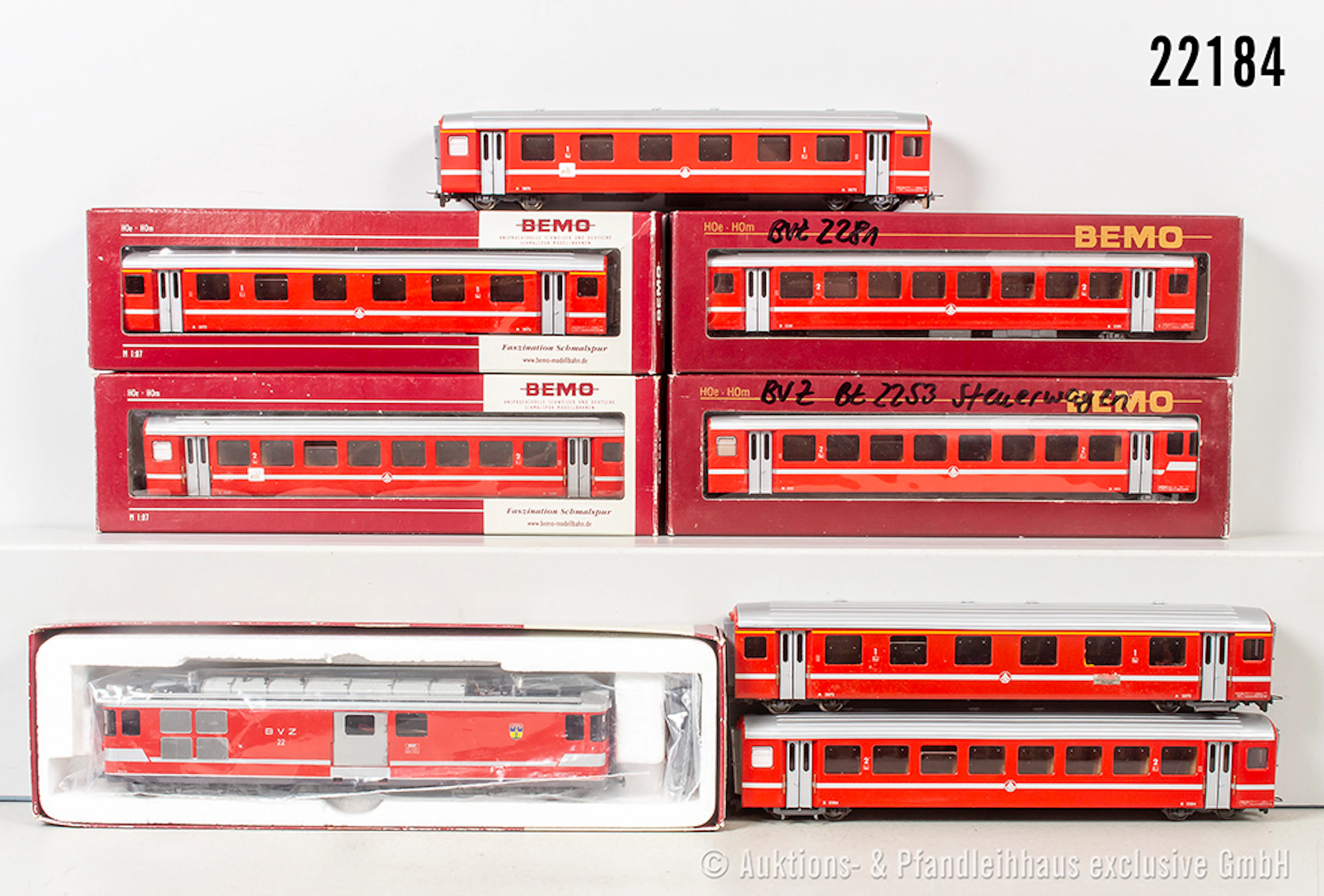 Bemo H0m Personenzug, BVZ: E-Lok DEh 4/4, BN 22 & 7x Wagen, Z 1-3, überw. OVP