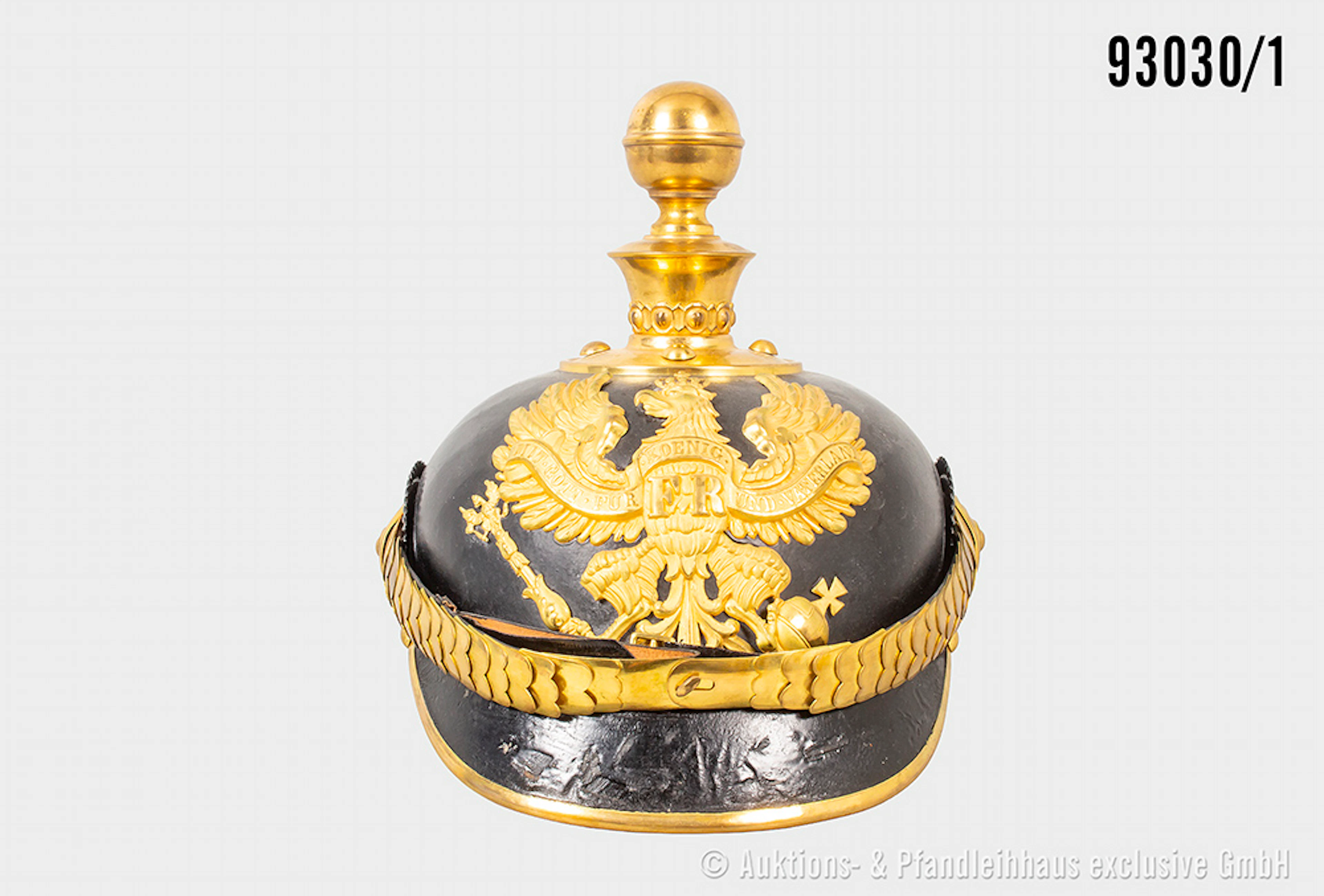 Preußen, Pickelhaube für Fähnriche der Feldartillerie, komplett mit