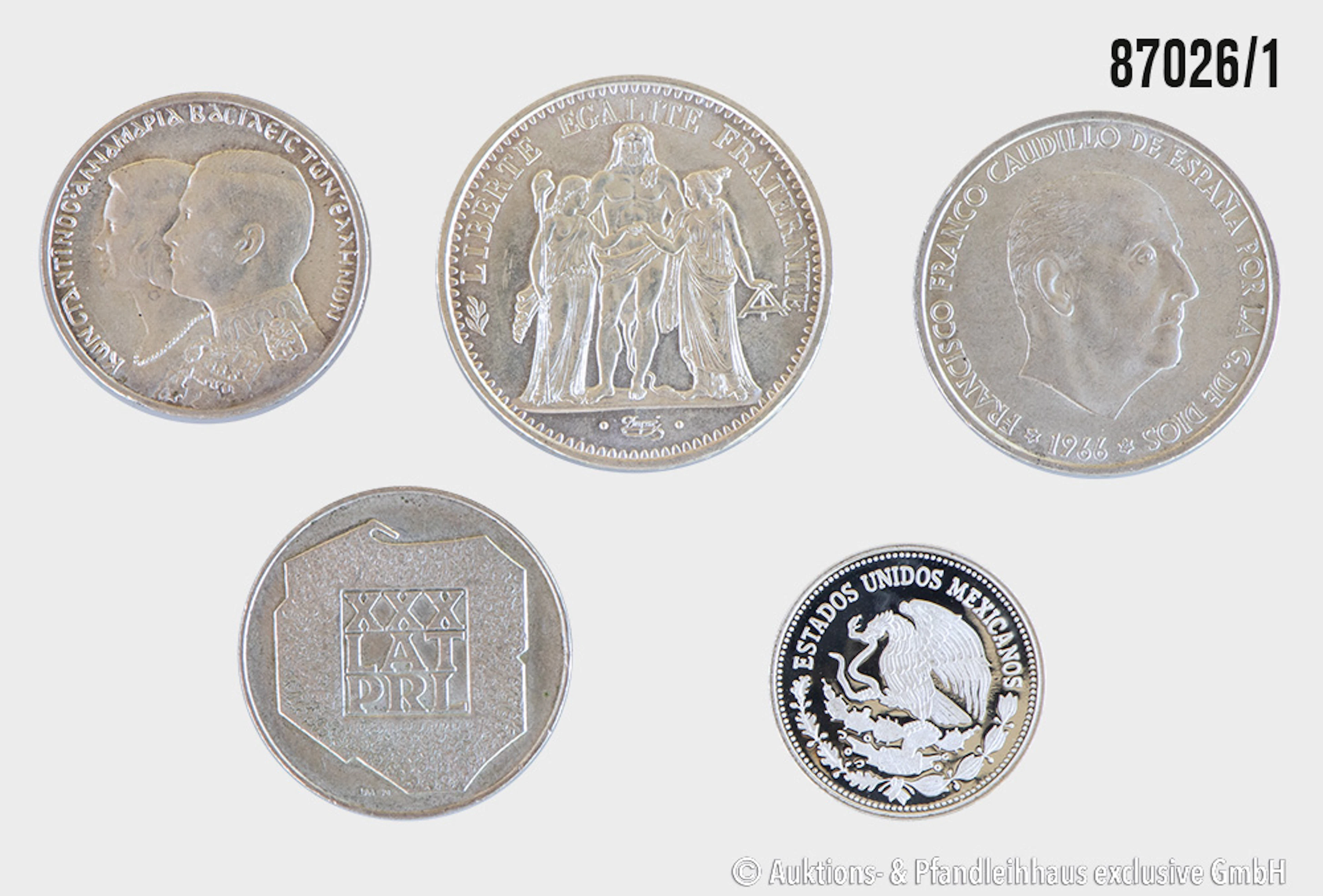Konvolut 5 Silbermünzen, 1x Frankreich 10 Francs 1965, Silber 900
