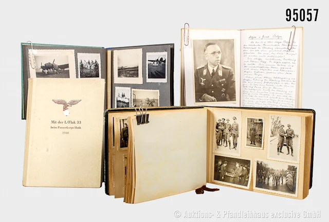 Konv. Fotoalbum eines Soldaten im Flak-Regiment 33, mit Portraitaufnahmen