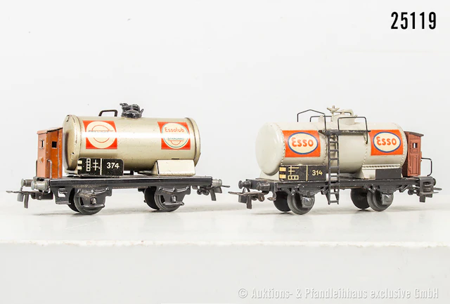 Märklin H0: 314E Typ 2, Kesselwagen "Esso", Zinkdruckguss & 364E Blechwagen
