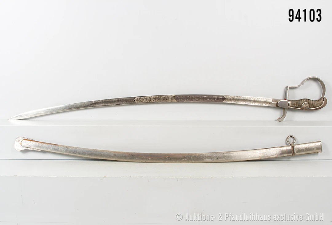 Preußen Artilleriesäbel, beidseitig verzierte Klinge "2. Nass. Feldartill.