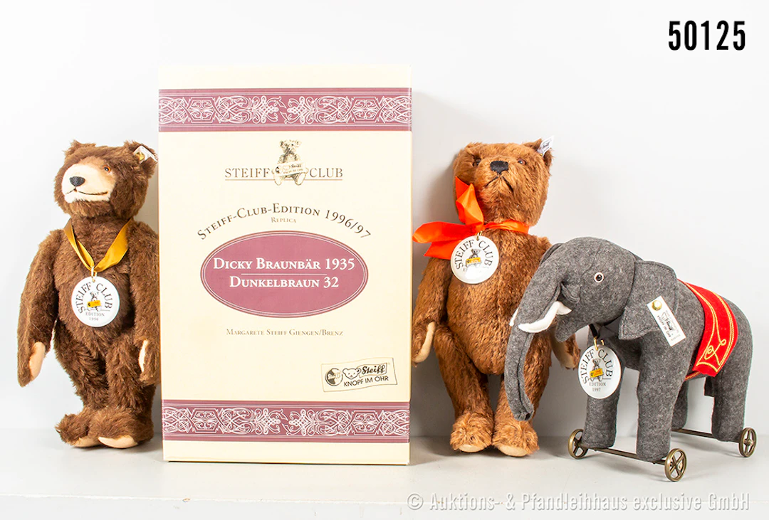 Steiff Replika Tiere, Mohair/ Filz, KF, Porzellanplakette, Bär Edition