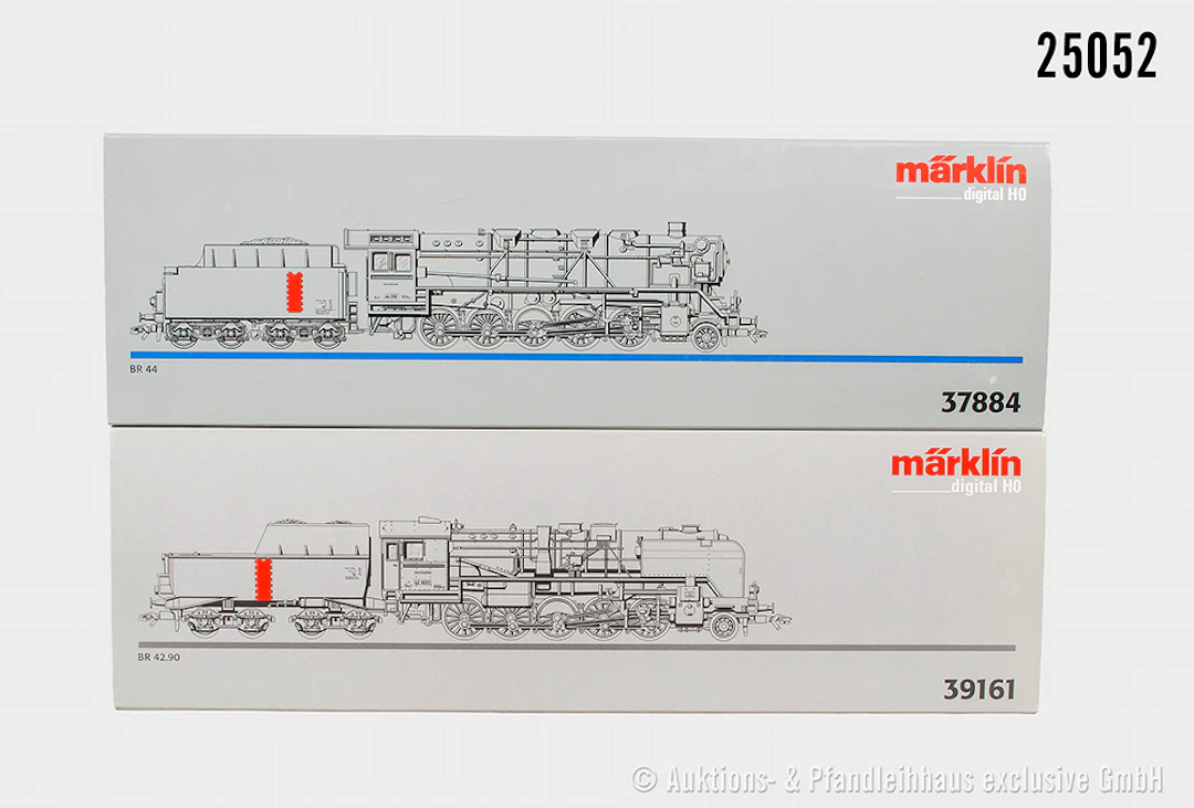 2x Märklin digital H0, Dampflok, DB: 37884, BN 44 308, Rauchsatz