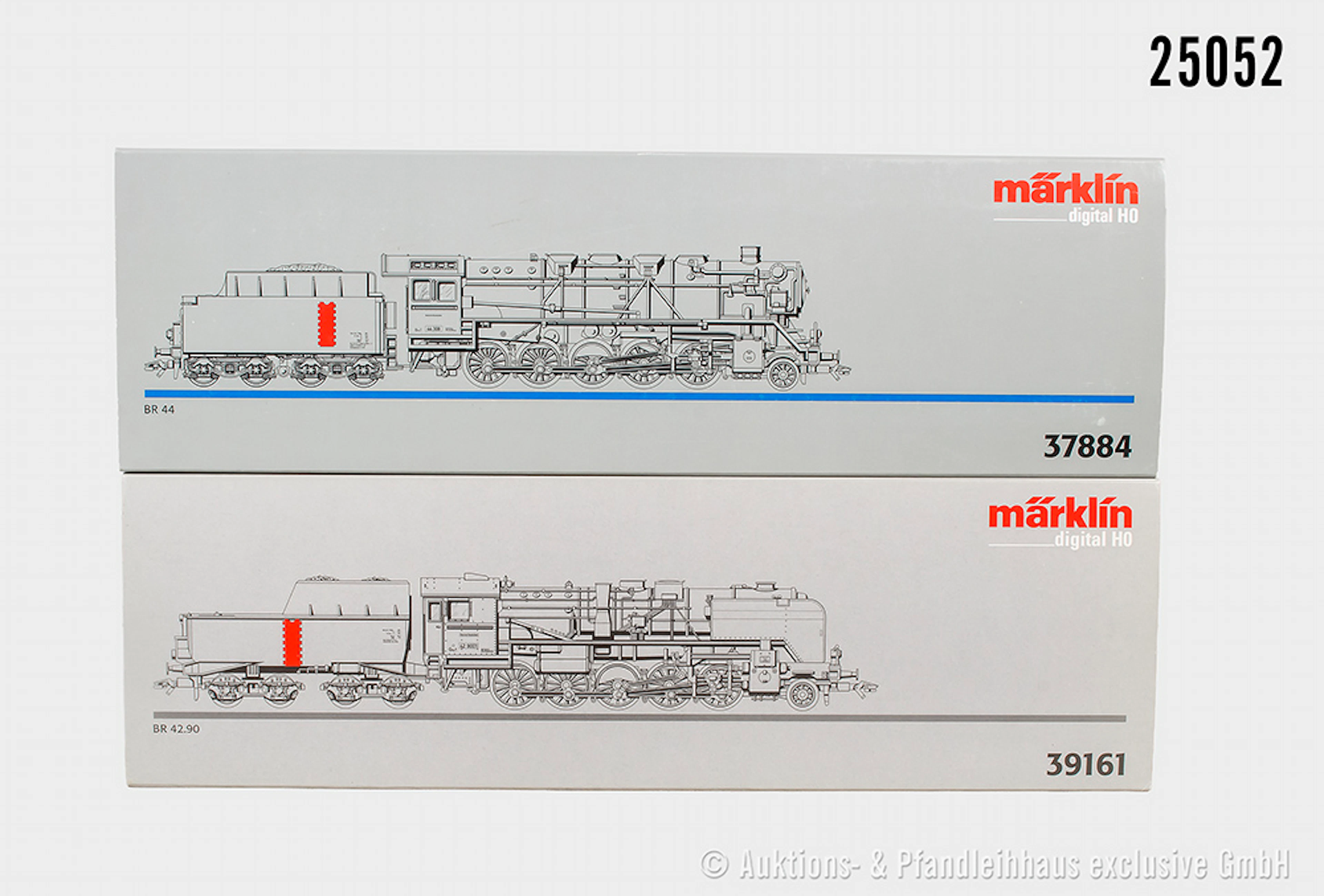 2x Märklin digital H0, Dampflok, DB: 37884, BN 44 308, Rauchsatz