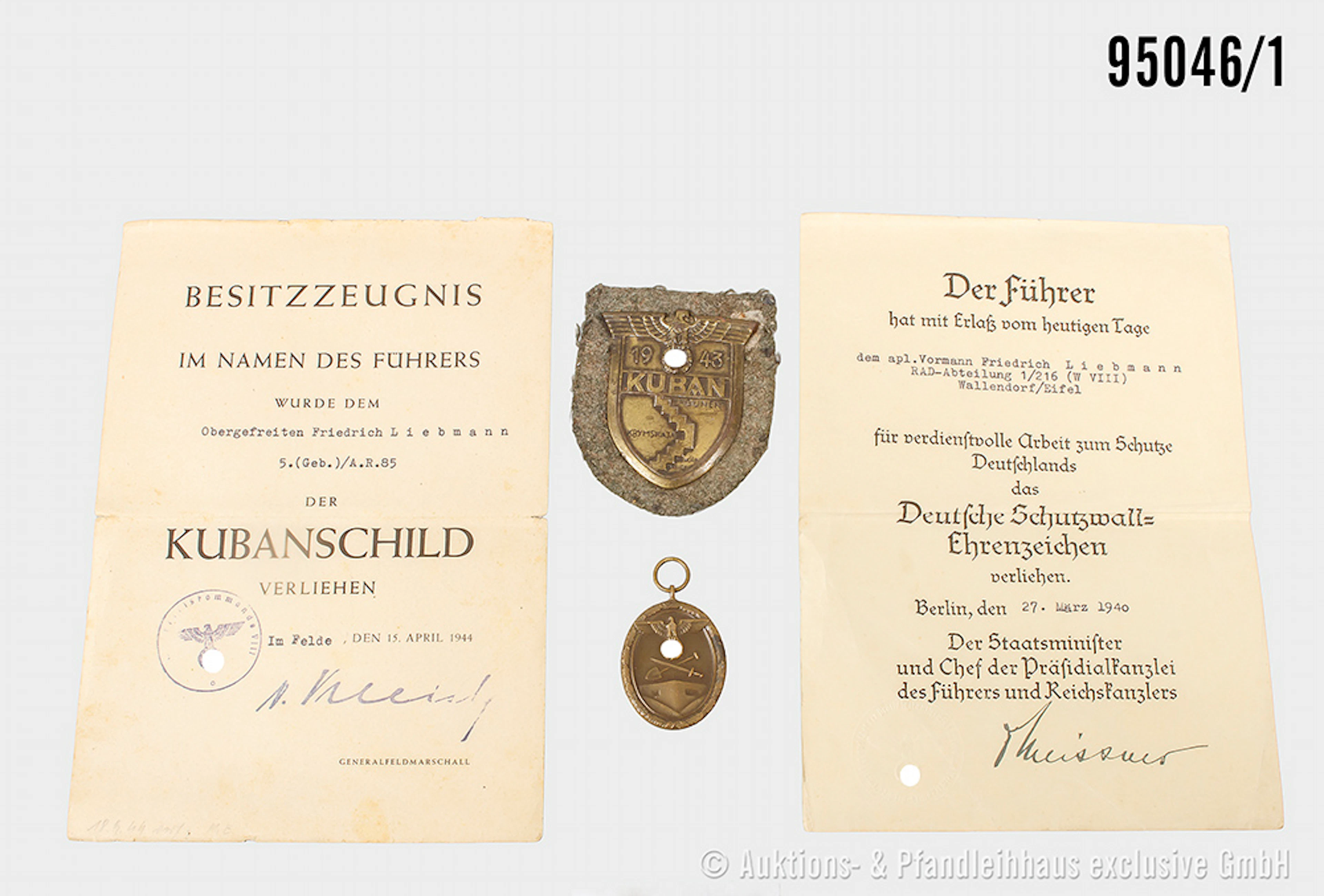Nachlass eines Obergefreiten im Artillerie-Regiment 85, Kubanschild