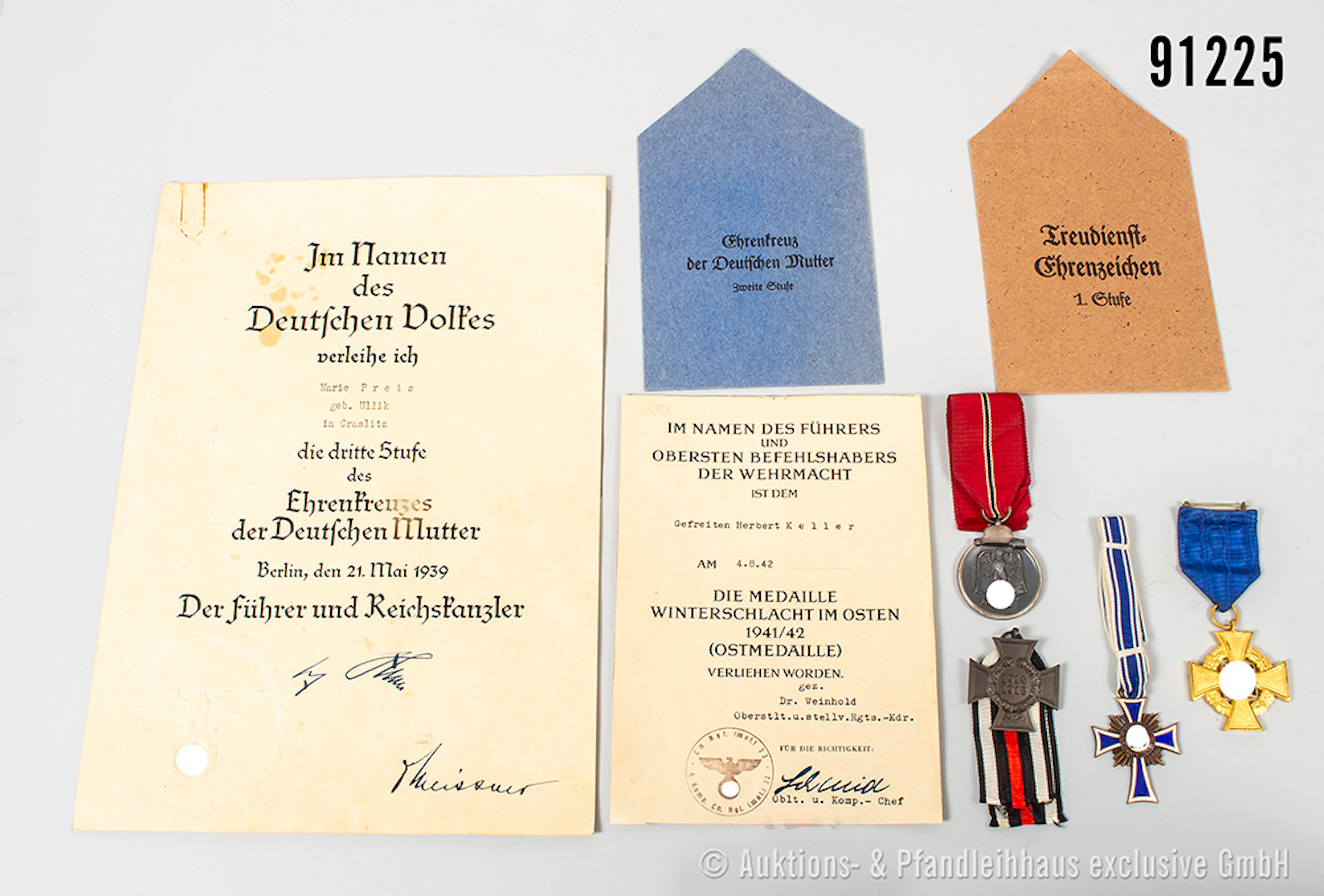 Konv. Mutterkreuz in Bronze, mit dazugehöriger Urkunde von 1939 und