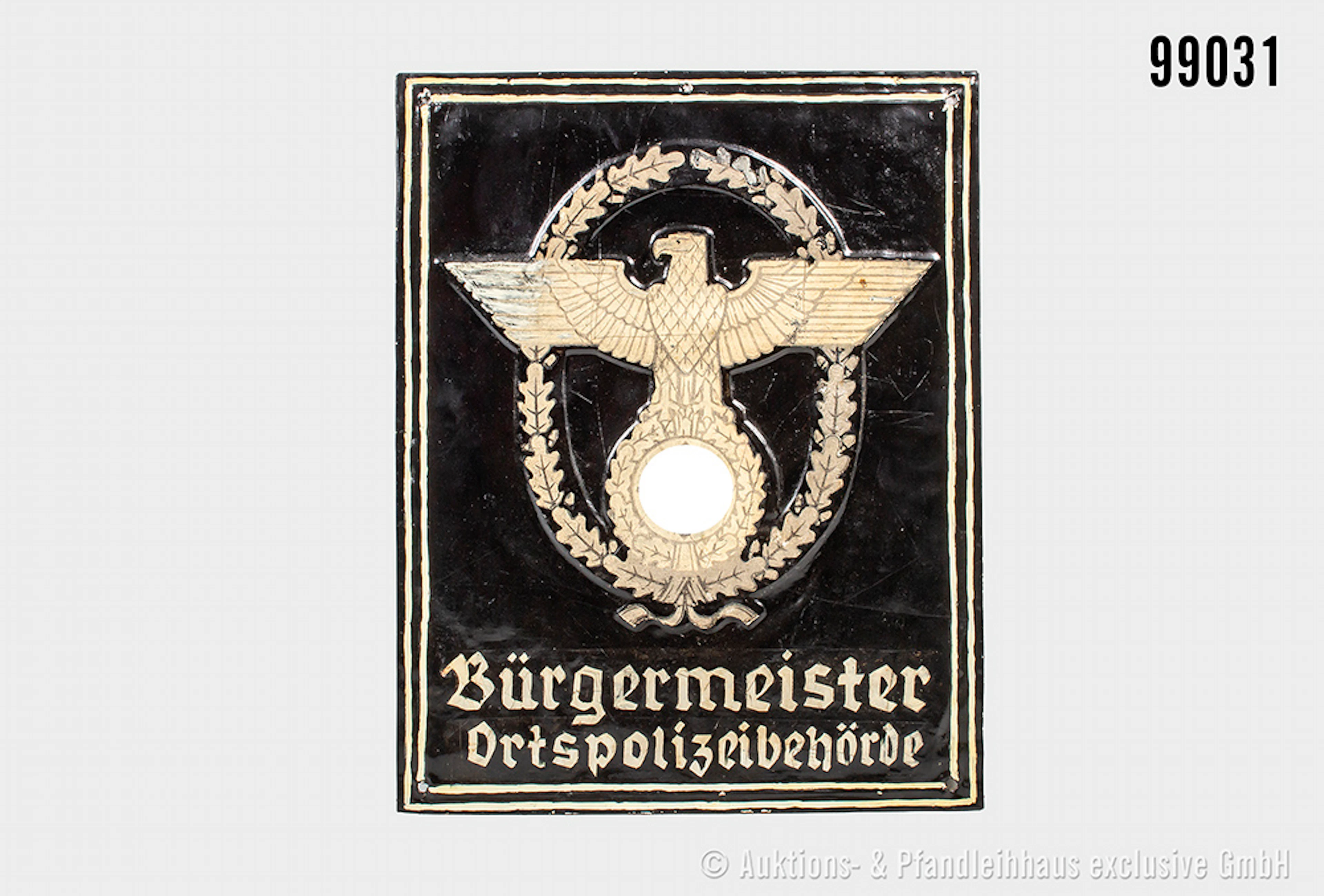 Dienststellen Blechschild Polizei 3. Reich, mit Polizei Hoheitsadler