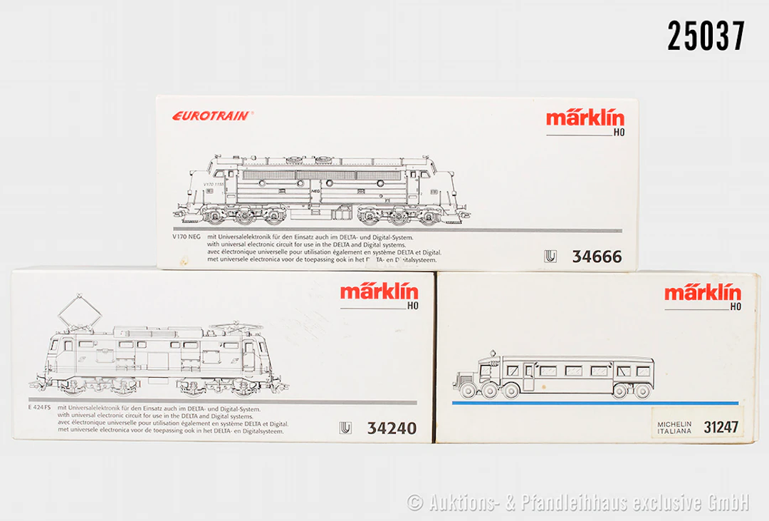 3x Märklin digital H0 E-Lok: 3424 0, FS, BN 424 279 & 6666 Diesellok