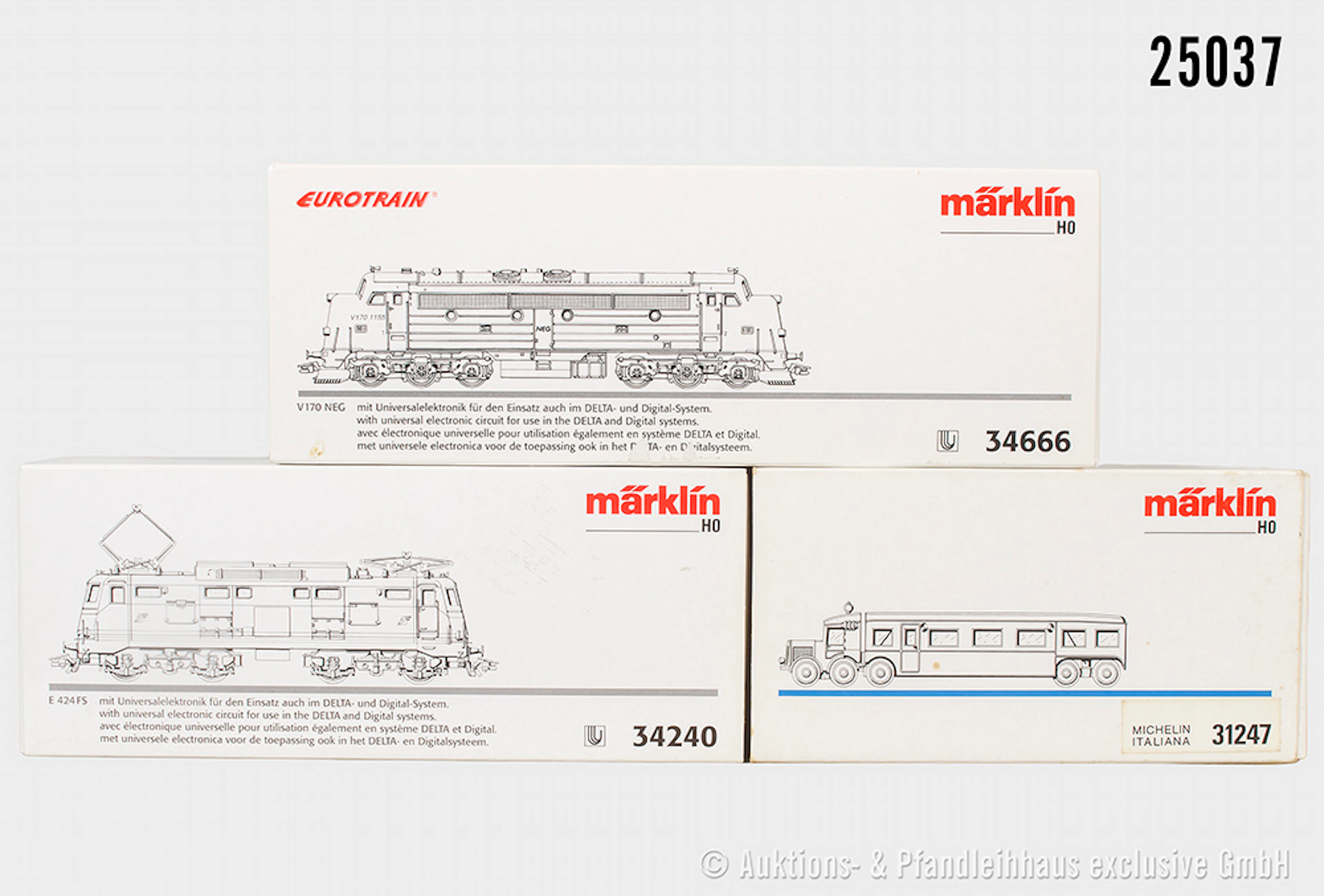 3x Märklin digital H0 E-Lok: 3424 0, FS, BN 424 279 & 6666 Diesellok