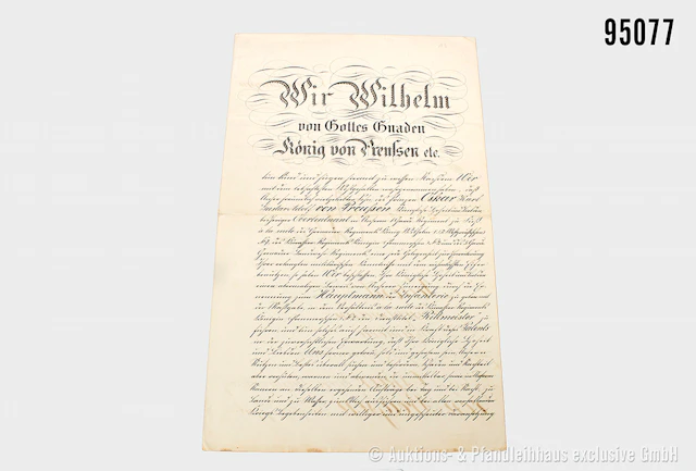 Preußen Beförderungsurkunde des Prinzen Oskar Karl Gustav Adolf von
