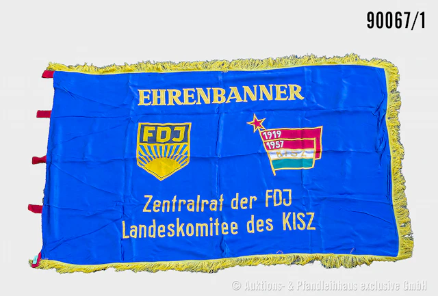 DDR FDJ-Fahne mit Fransen, beidseitig bestickt "Ehrenbanner Zentralrat