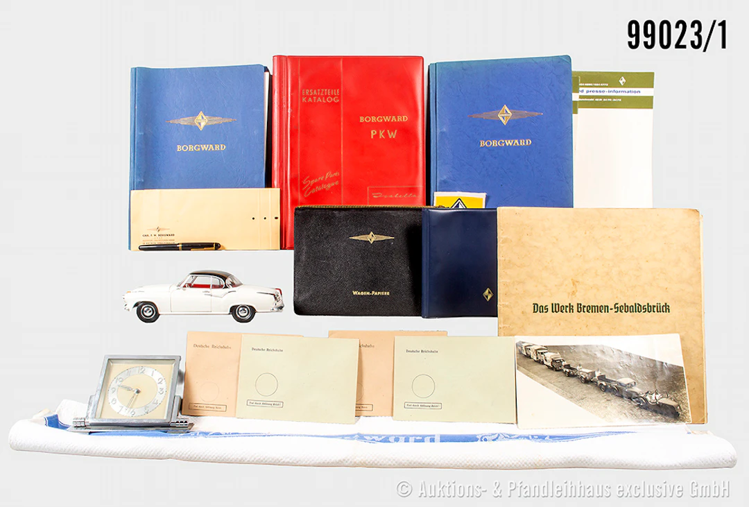 Umfangreiches Konv. zum Thema Borgward, u.a. 2 goldene Anstecknadeln