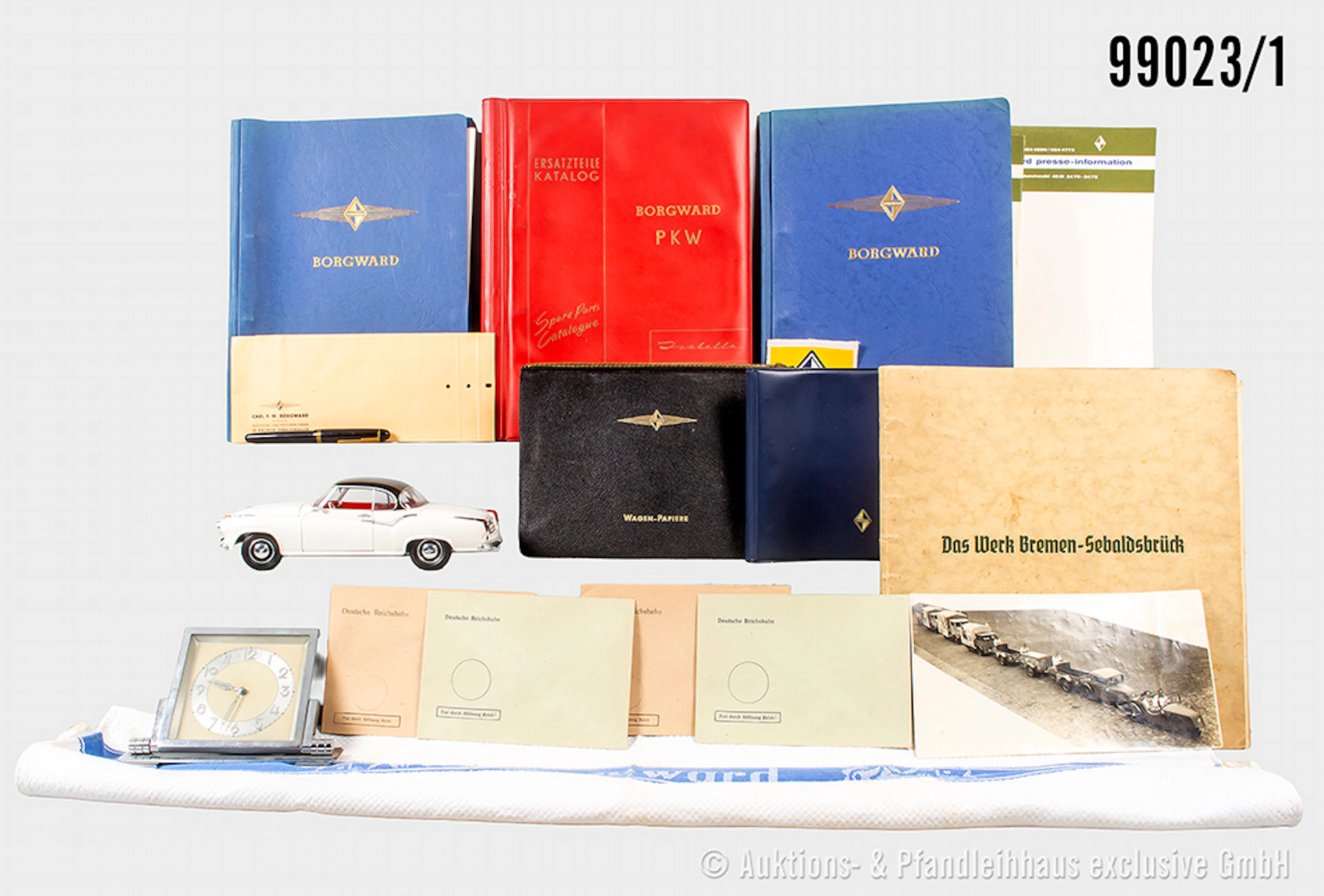 Umfangreiches Konv. zum Thema Borgward, u.a. 2 goldene Anstecknadeln