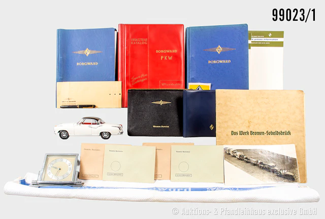 Umfangreiches Konv. zum Thema Borgward, u.a. 2 goldene Anstecknadeln