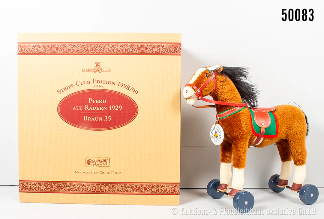 Steiff Replica Club Edition Pferd auf Rädern, Mohair, L 35 cm, KF