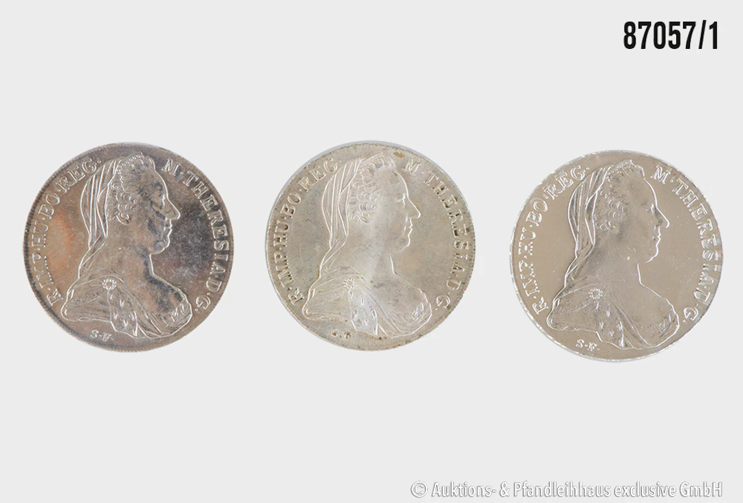 Österreich 3x NP Maria Teresia Taler, Silber 833, jeweils ca. 28 g, Zust. vz