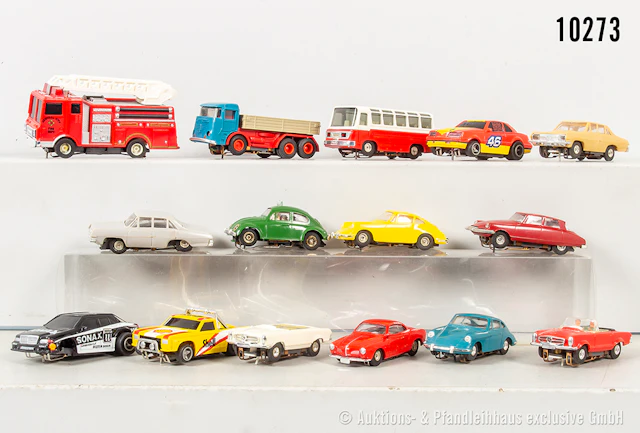 Überwiegend Faller Slotcars, Kunststoff/ Metall, L bis ca. 9 cm, teils