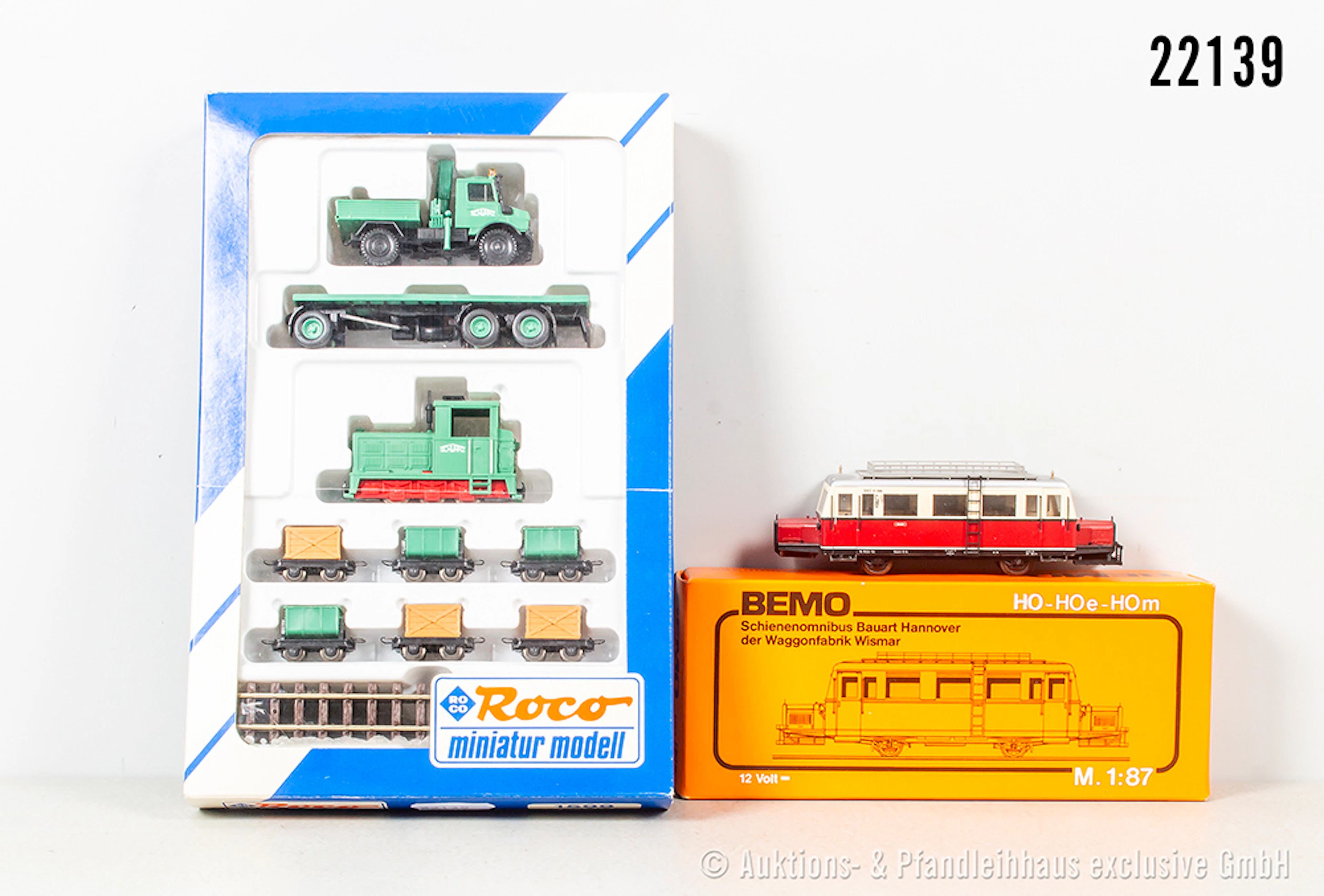 Bemo H0m/ Roco H0e: 1609 Schienenbus, BN VT 0506 & Feldbahn-Set Schwarz-Bau