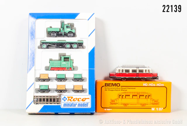 Bemo H0m/ Roco H0e: 1609 Schienenbus, BN VT 0506 & Feldbahn-Set Schwarz-Bau