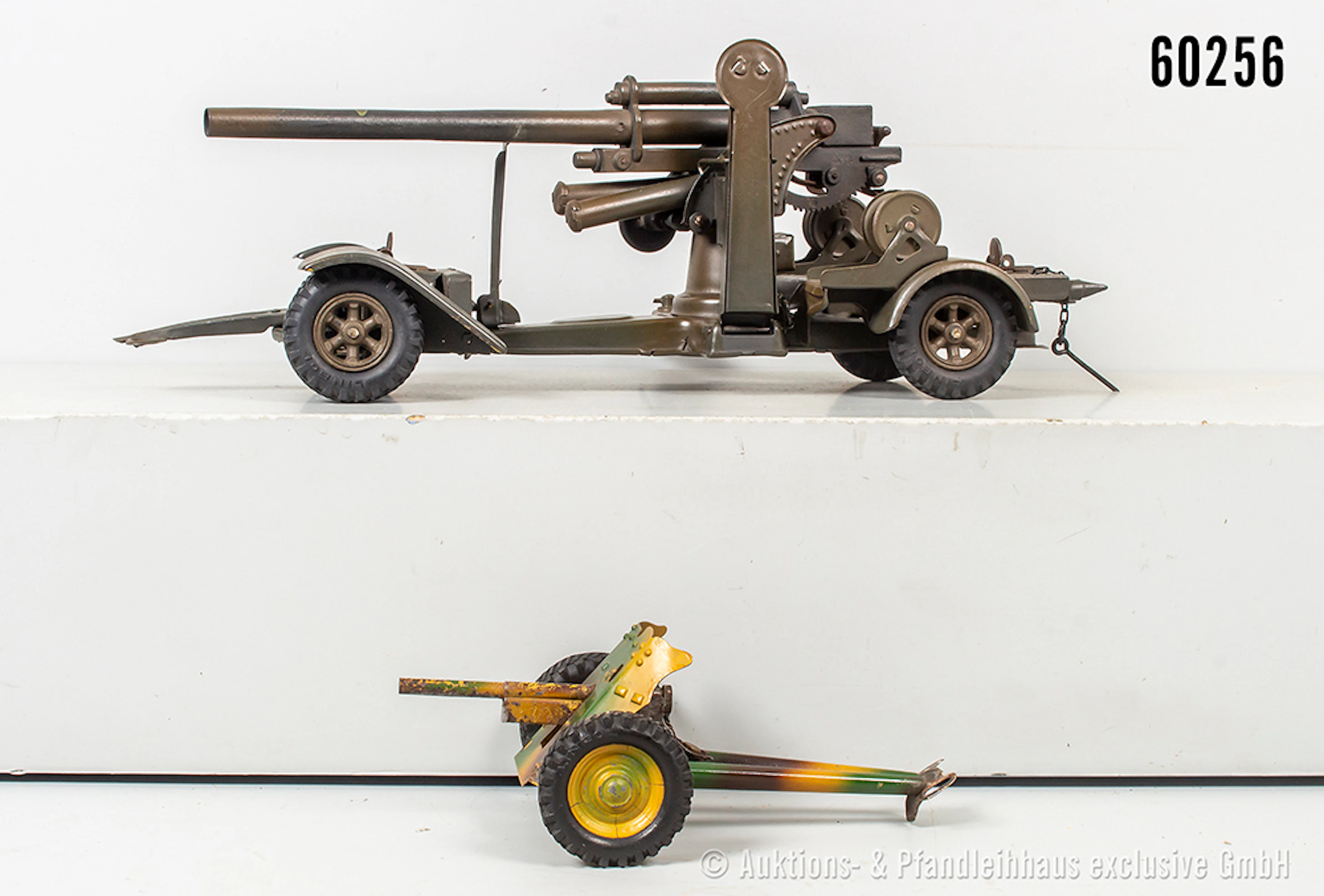Lineol Langrohrgeschütz und Flak als Anhänger, Metall/ Blech, L bis