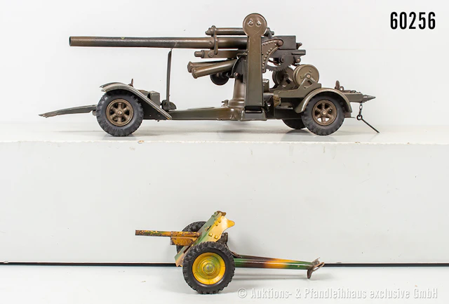 Lineol Langrohrgeschütz und Flak als Anhänger, Metall/ Blech, L bis