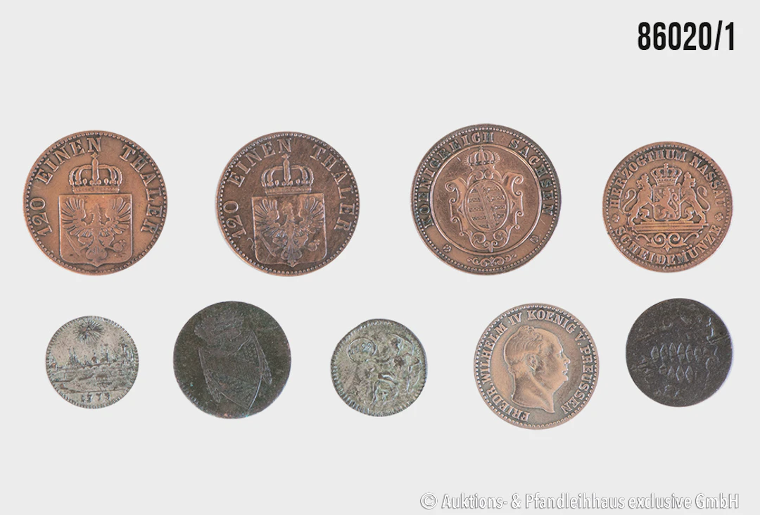 Altdeutschland Konvolut 9 Münzen, 1 Kreuzer 1773 u. 1 Kreuzer 1799