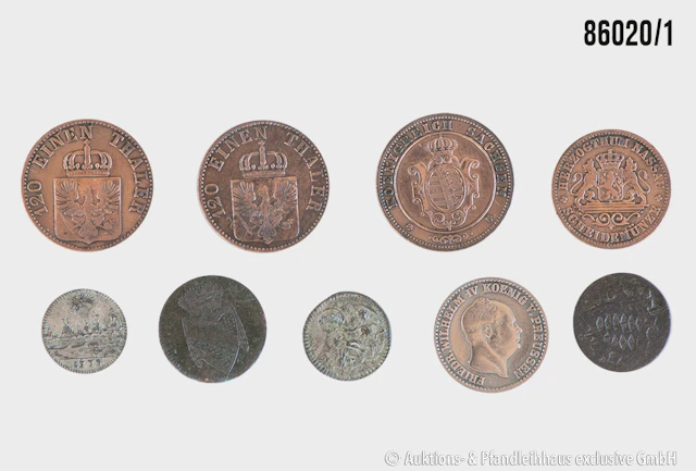 Altdeutschland Konvolut 9 Münzen, 1 Kreuzer 1773 u. 1 Kreuzer 1799