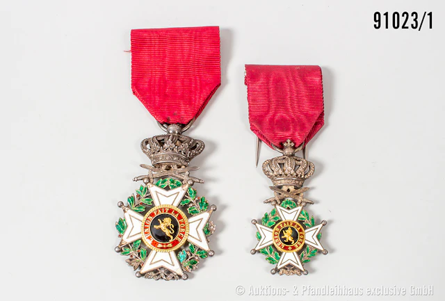 Konv. Belgien, Leopold-Orden, Ritterkreuz mit Schwertern, sowie Halbminiatur