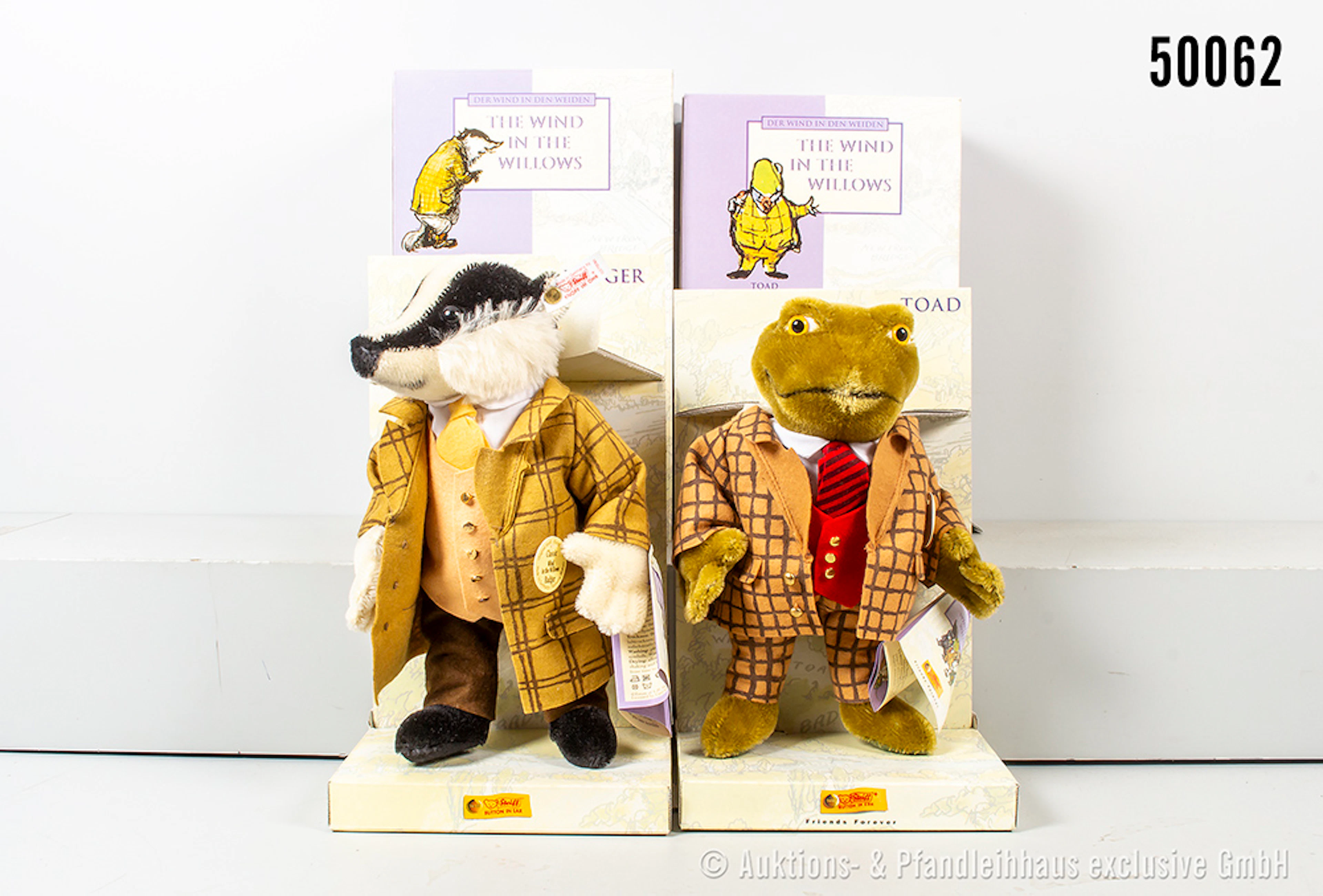 2 Steiff Tiere "Der Wind in den Weiden", jeweils KFS, Toad, Nr. 037016