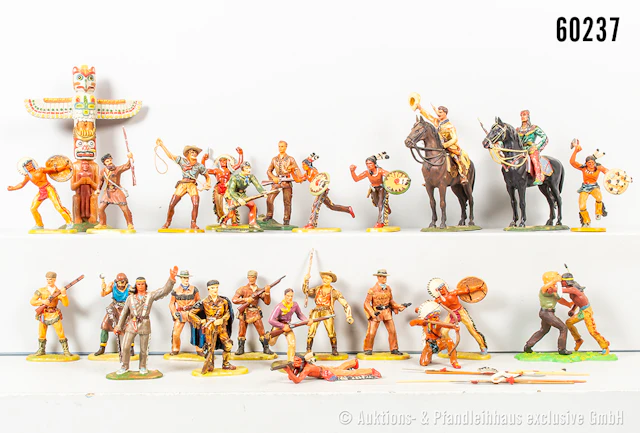WildWest Figuren, meist Elastolin, Kunststoff, 7 cm, vereinzelt Sammlerbemalung