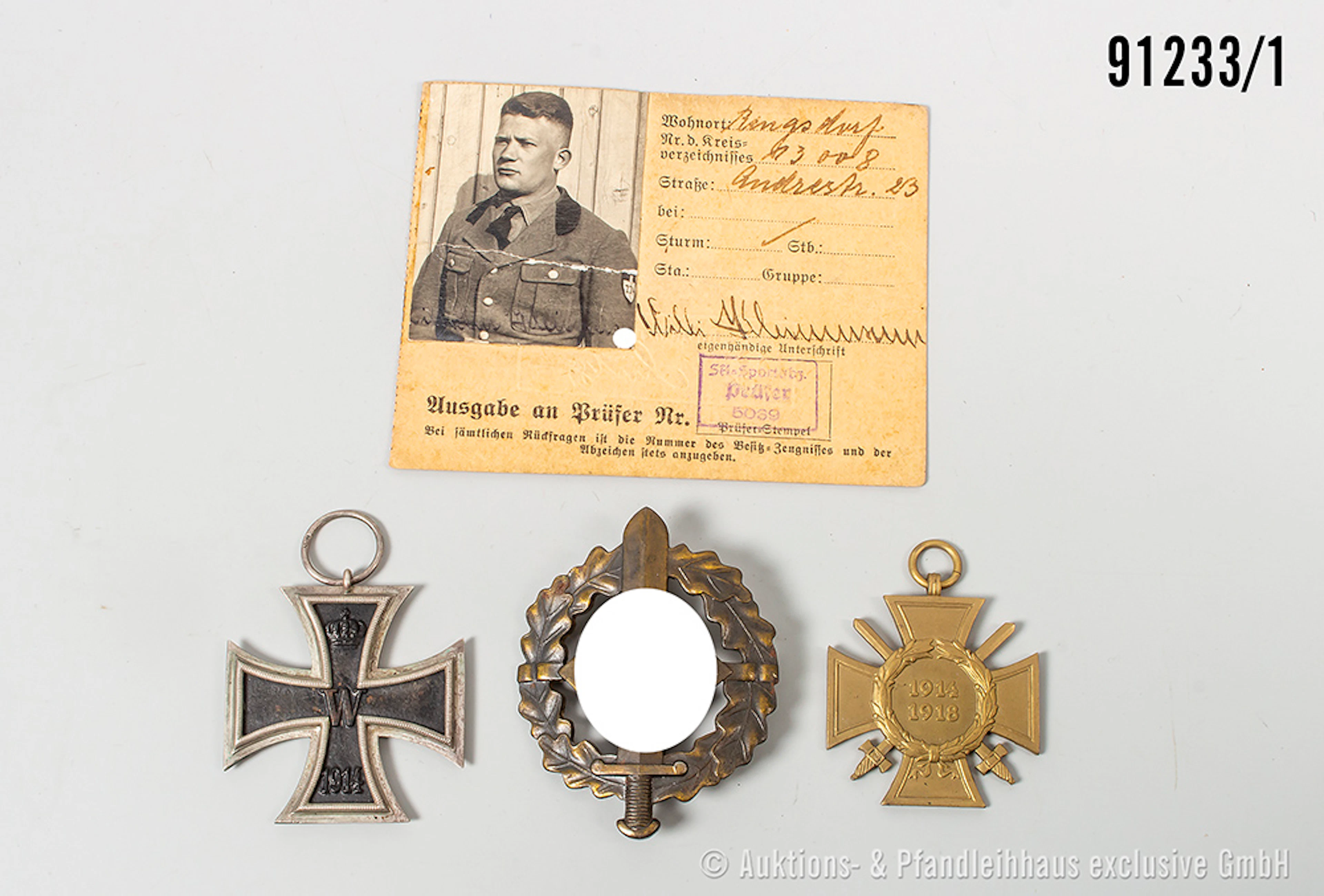 Konv. EK 2 1914 mit beschädigtem Ausweis von 1918, EKF mit Urkunde