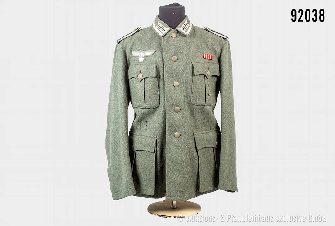 Feldbluse Unteroffizier Infanterie, komplett mit Effekten, Kammerstempel