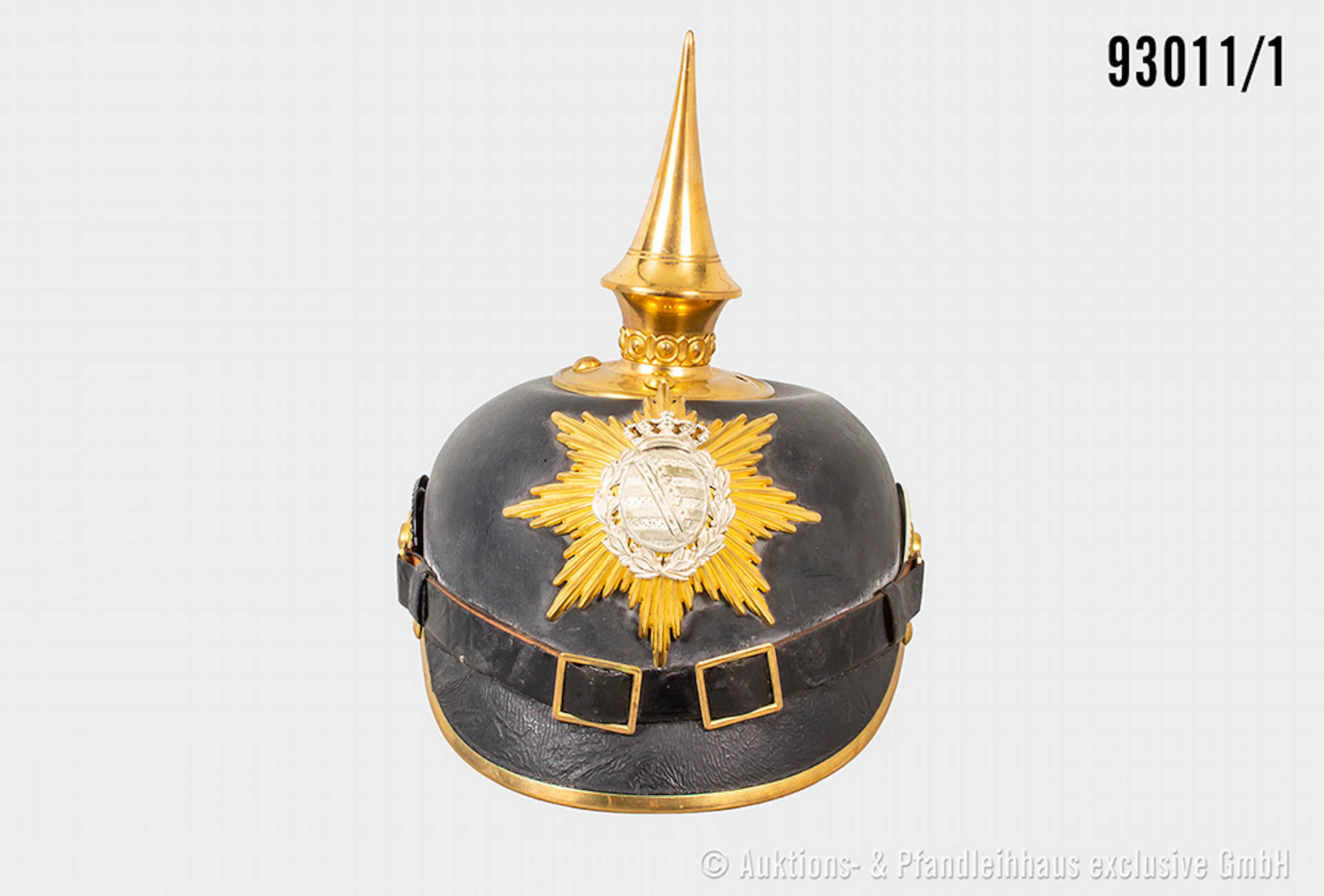 Sachsen, Pickelhaube für Feldwebel der Infanterie, komplett mit Emblem