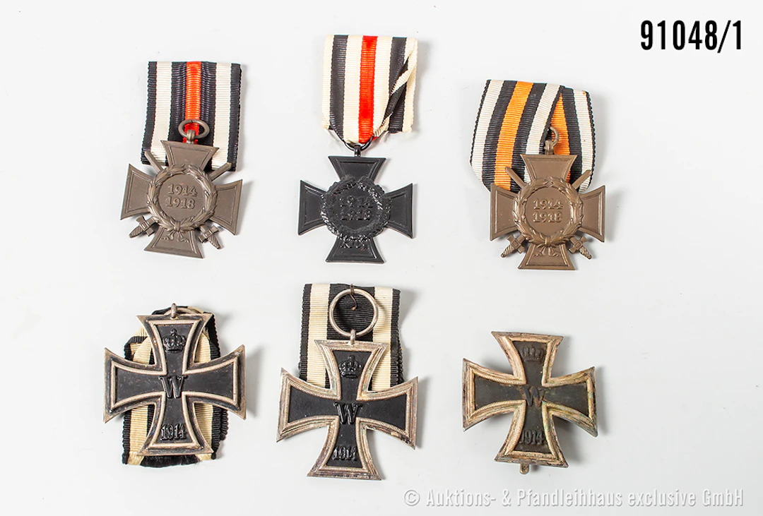 Konv. beschädigtes EK 1 1914, 2 EK 2 1914, 2 EKF und EKW, gemischter Zustand