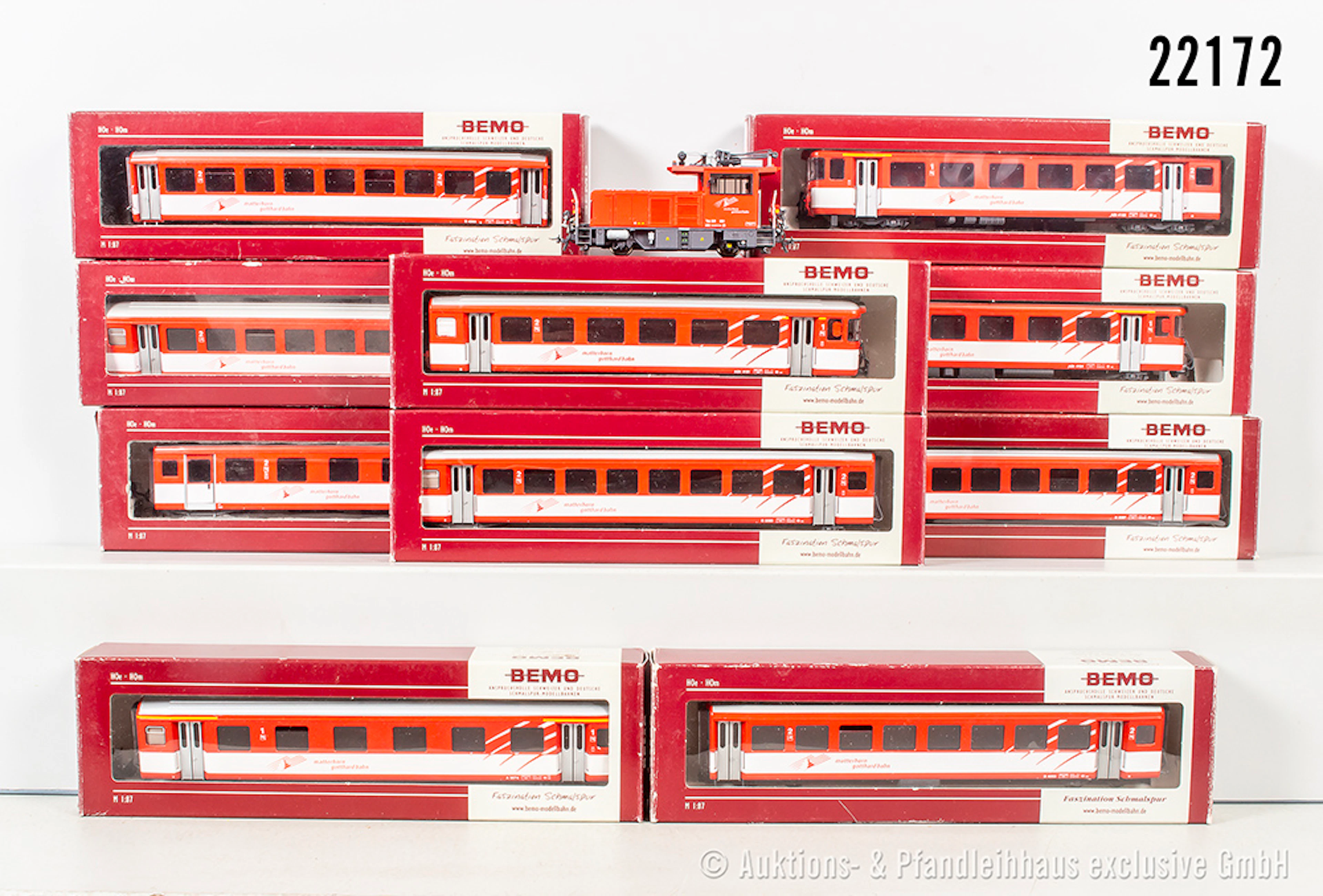 Bemo H0m Personenzug: E-Lok, MGB, Tea 2/2, BN 801 & 10 Wagen, Z 1-3, 10x OVP
