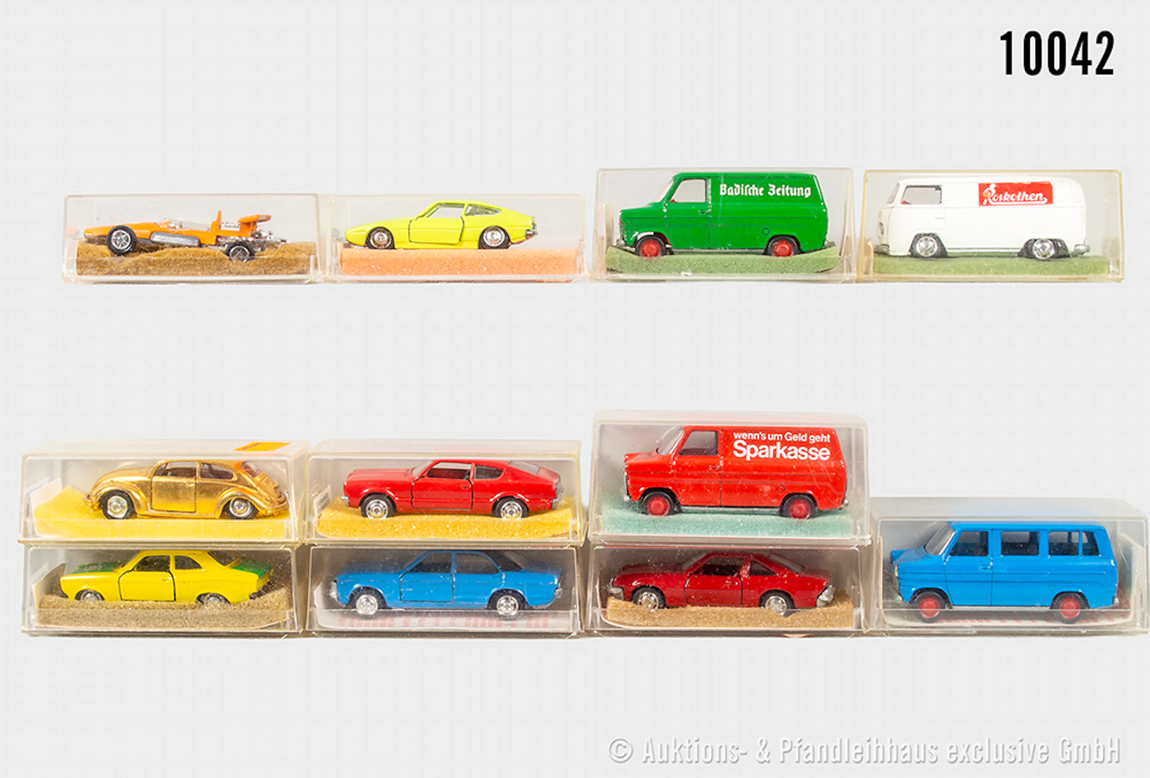 Schuco Modelle, teils Werbeaufdruck, Metall, 1:66, teils mit Schaumstoffanhaftun