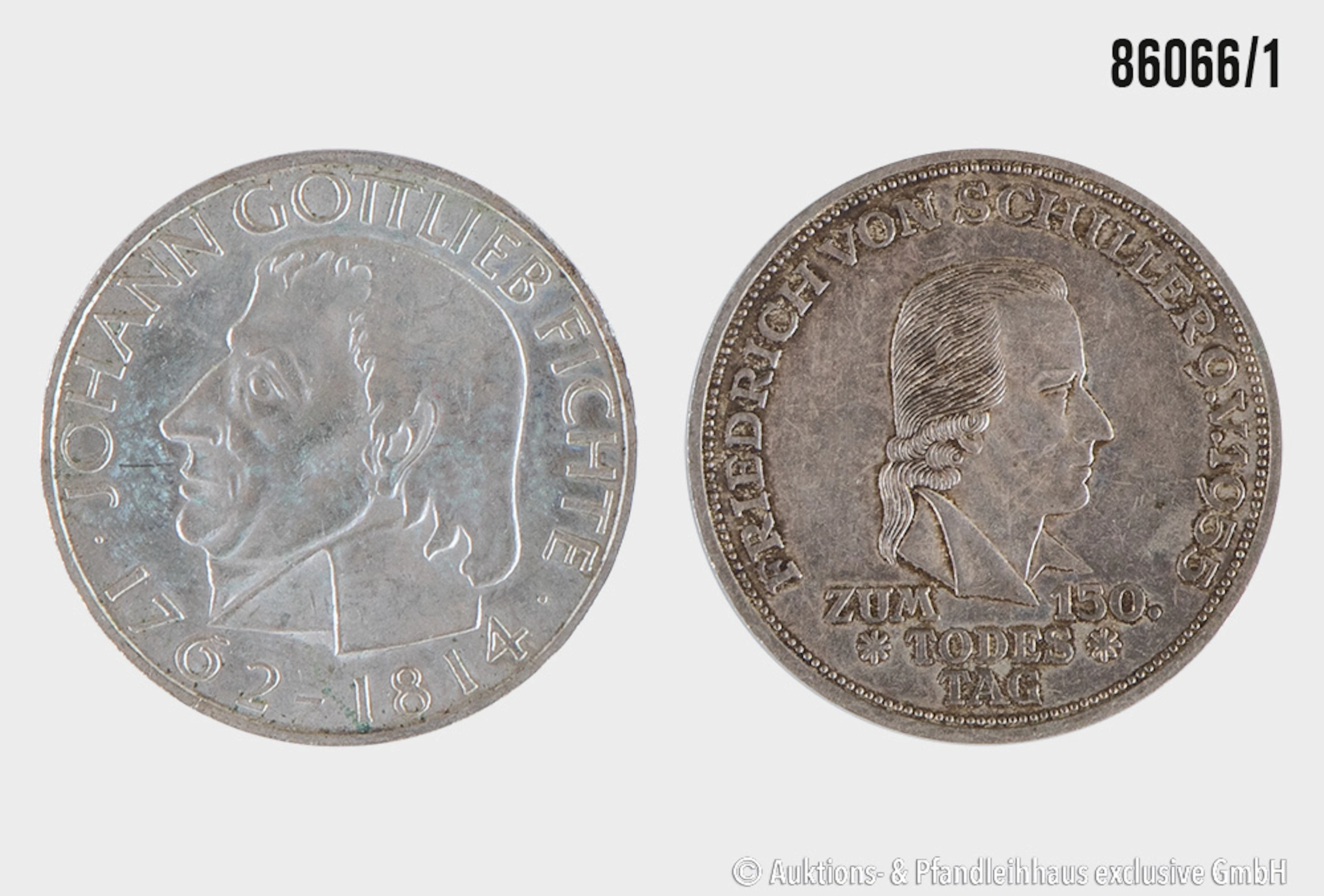BRD Konvolut 2x 5 Mark Gedenkmünzen, Schiller 1955 F, Fichte 1964