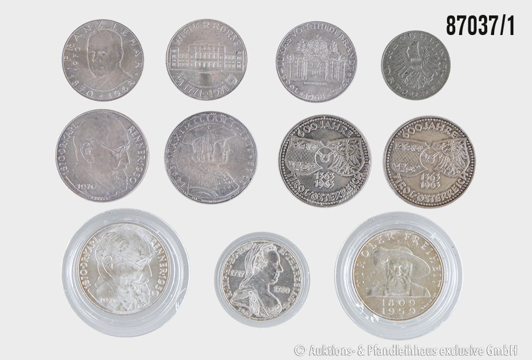 Österreich Konvolut 11 Münzen, 6x 50 Schilling, 1x Tiroler Freiheit