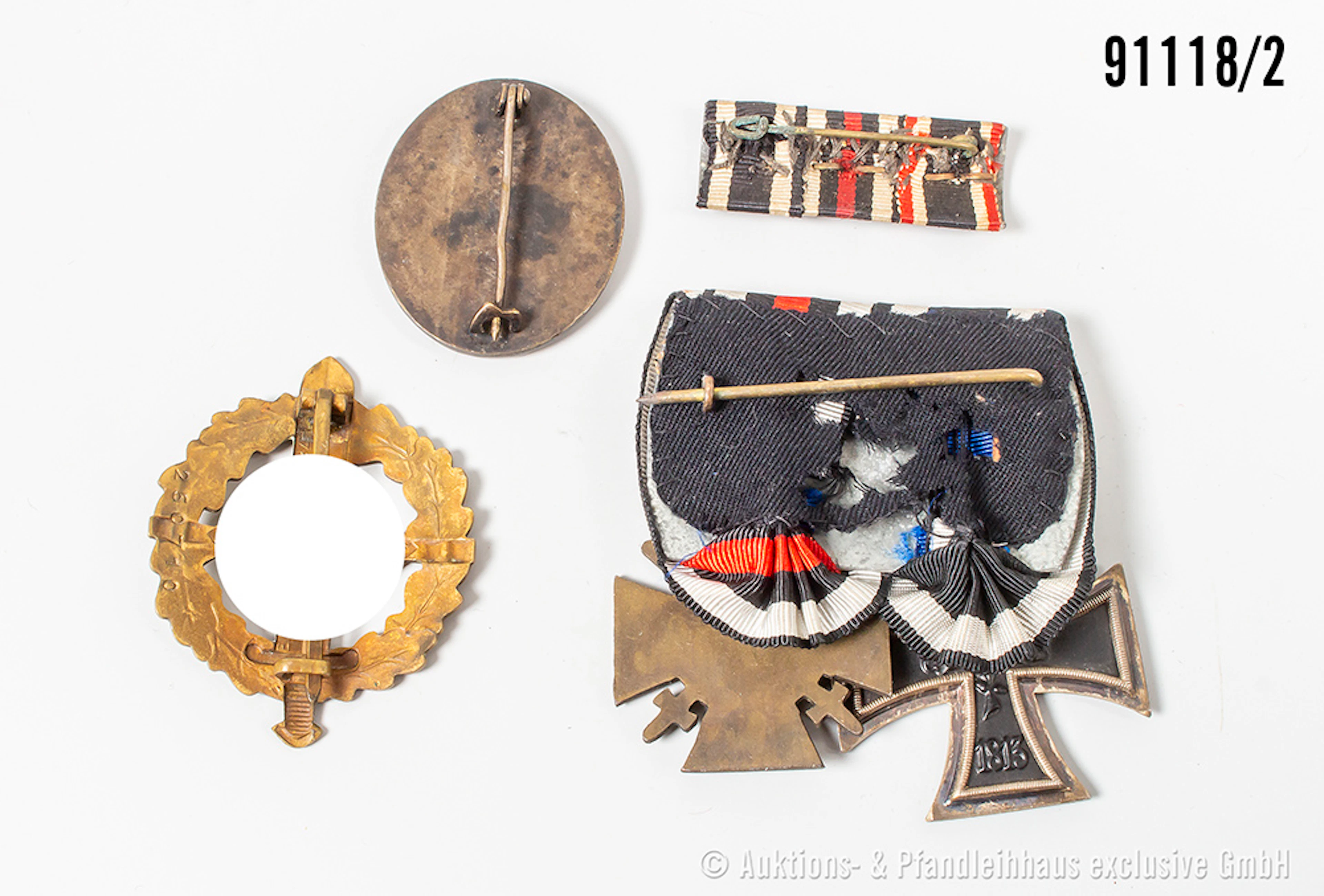 Konv. 2er Ordensspange EK 2 1914 und EKF, KVK 2. Klasse mit Schwertern