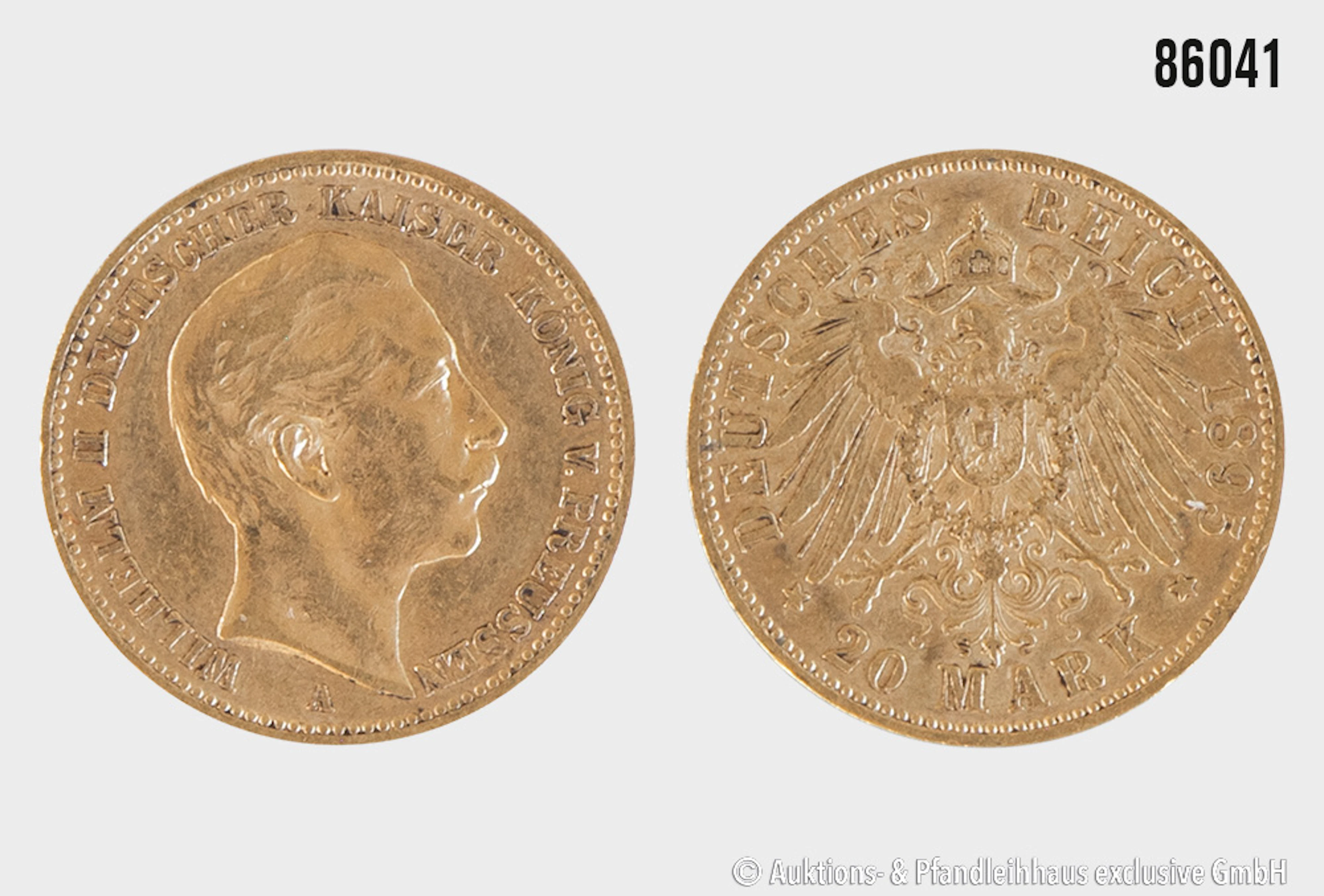 Kaiserreich Preußen 20 Mark 1895, Gold 900, 7,96 g, Zust. ss