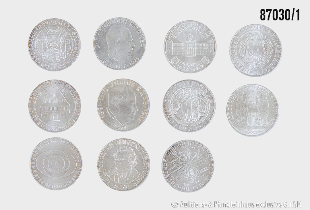 Österreich Konvolut 11x 50 Schilling, davon 6x in Silber 900, 1970-73