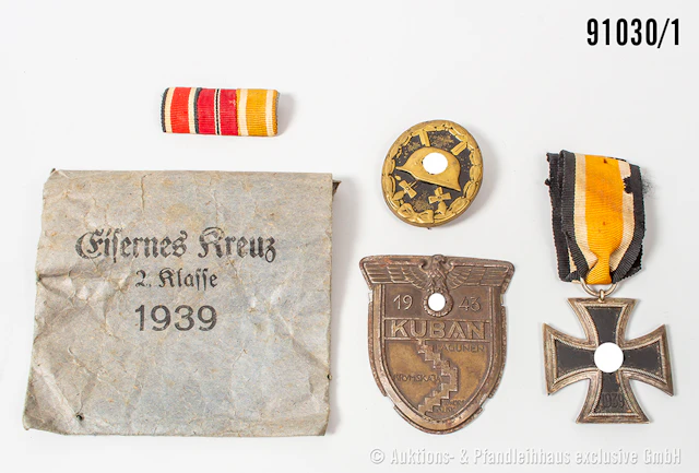 Konv. EK 2 1939, beschädigte Verleihungstüte, VWA schwarz, Kubanschild