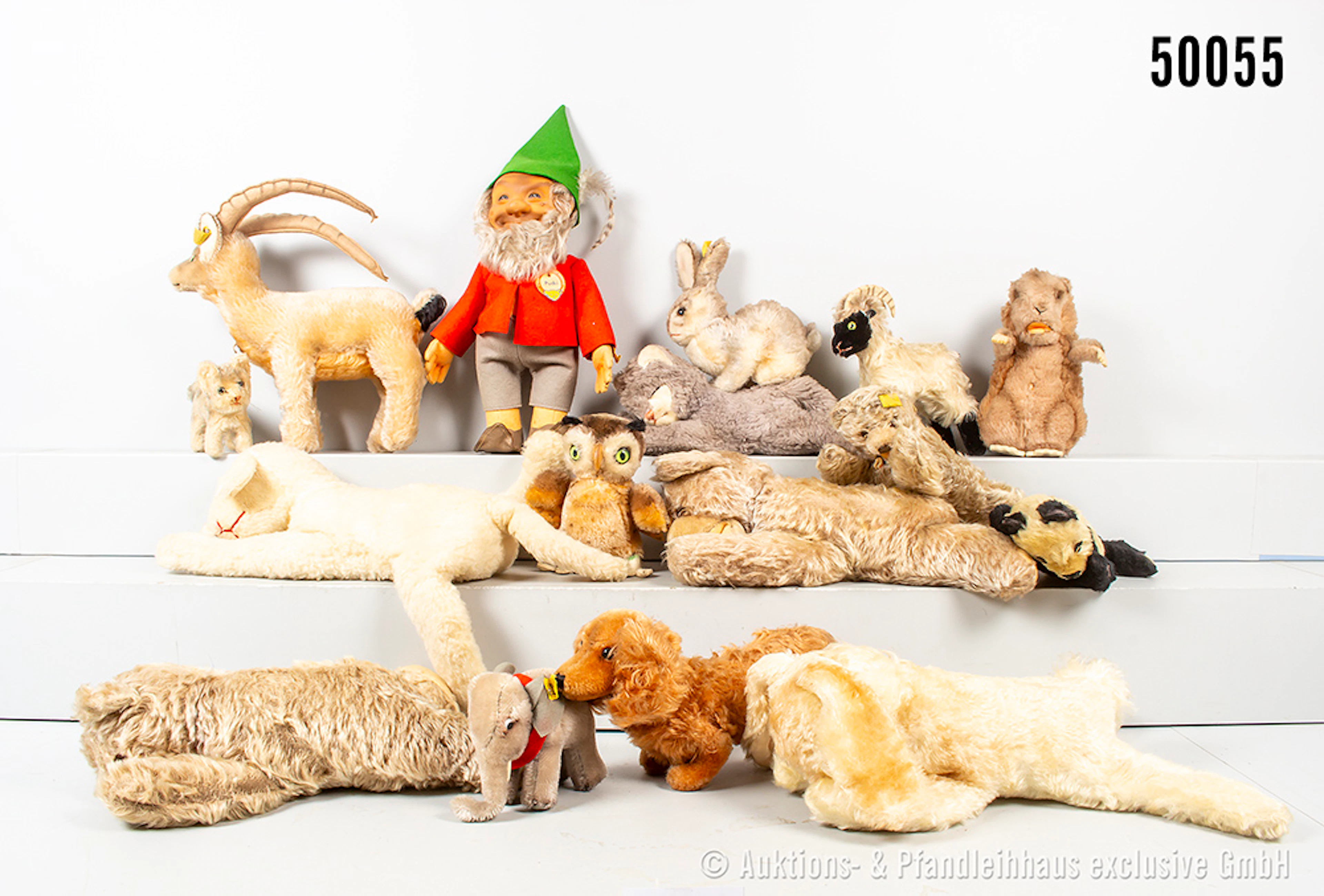 Konv. Steiff Tiere, viele Floppy, überwiegend Mohair/ Kunststoff