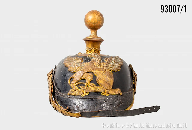 Baden, stark beschädigte Pickelhaube, Feldwebel Artillerie, Kugel