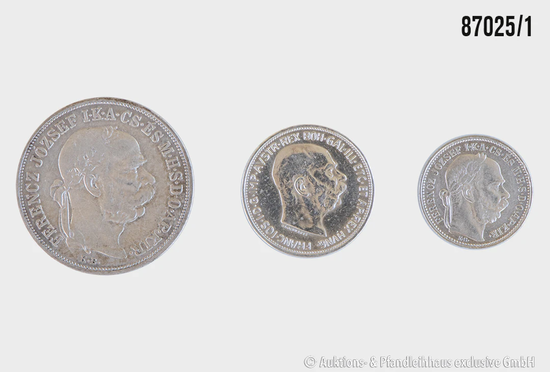 Österreich Ungarn Konvolut 3 Münzen, 1x 5 Korona 1900, Silber 900